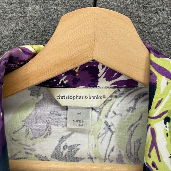 Christopher & Banks Jacket Women M Medium Purple Floral Button Up Collared - Picture 3 of 7